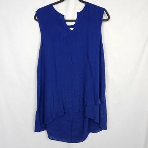 Cristina B Womens Sleeveless Solid Blue Layered Hi Lo Blouse Size‎ XL